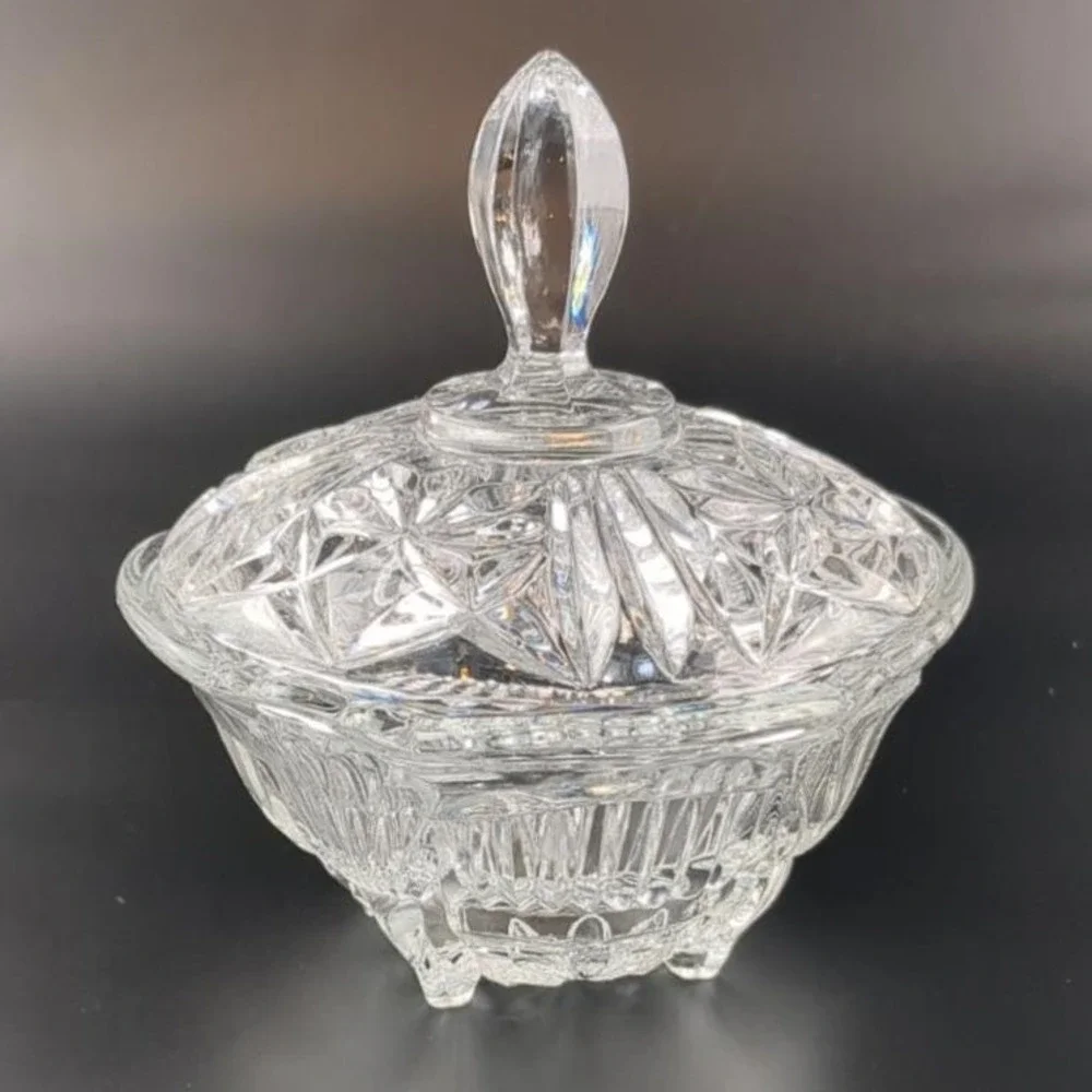 VTG MCM Crystal Candy Dish w/ Lid 4.25x5